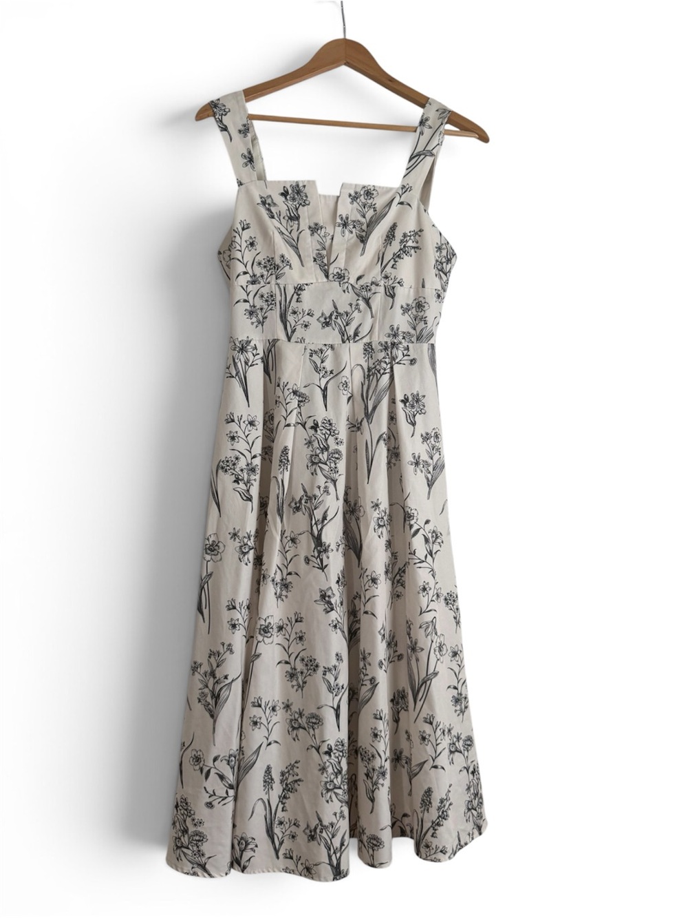 SHEIN Cream Midi Dress with Black Floral Print